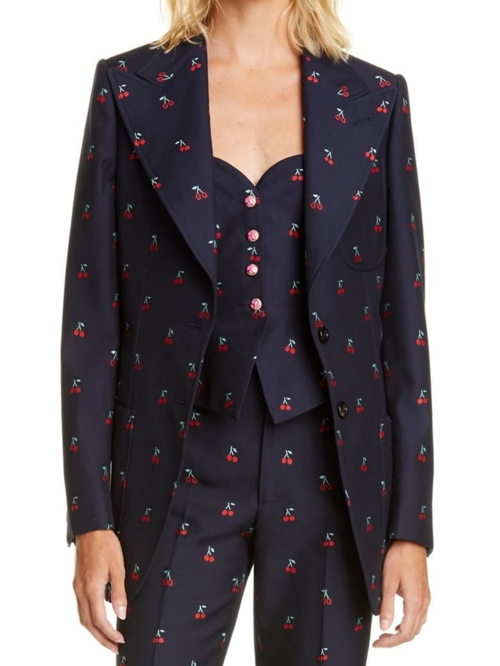 Gucci Navy Blazer with Red Cherry gg logo